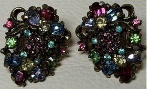 Signed Holly Craft Vintage Multi-rhinestone Earrings